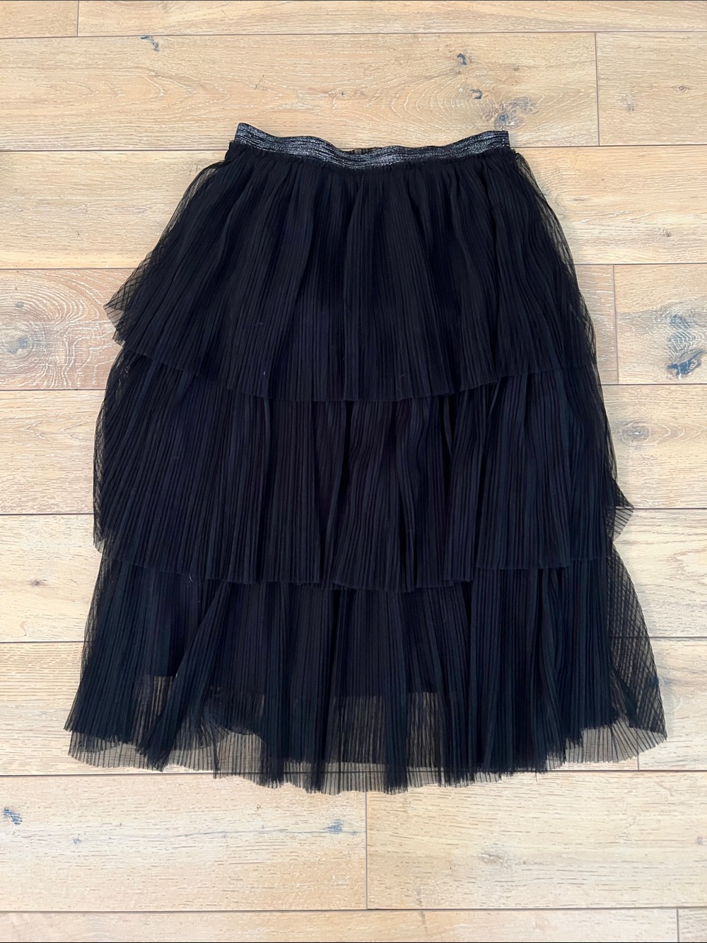 E.SSUE Black Tiered Tulle Midi Skirt